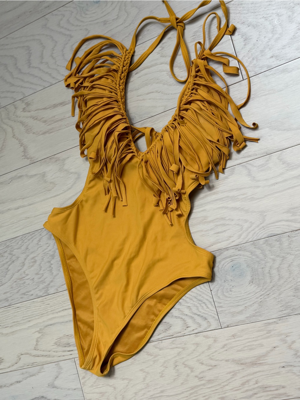 Forever 21 Mustard Fringe One-Piece Swimsuit